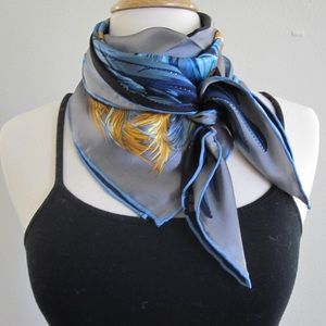 Square Silk Scarf Hand Rolled Gilded Feather 90cm